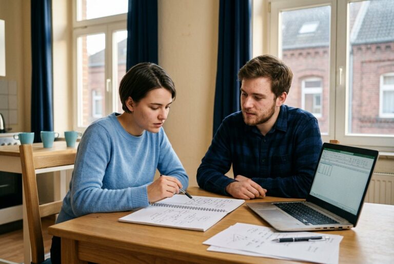 Zwei Gründer planen am Küchentisch ihre Firma