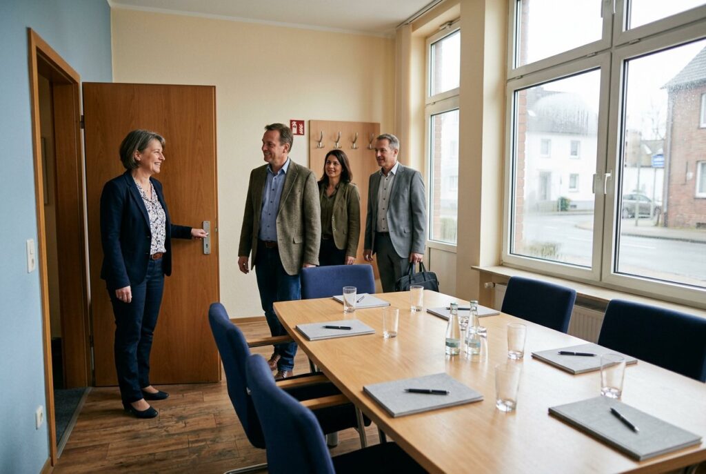 Gäste betreten den Konferenzraum in Duisburg