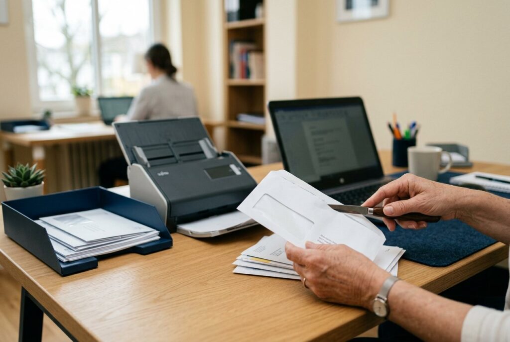 Geschäftspost wird geöffnet und eingescannt